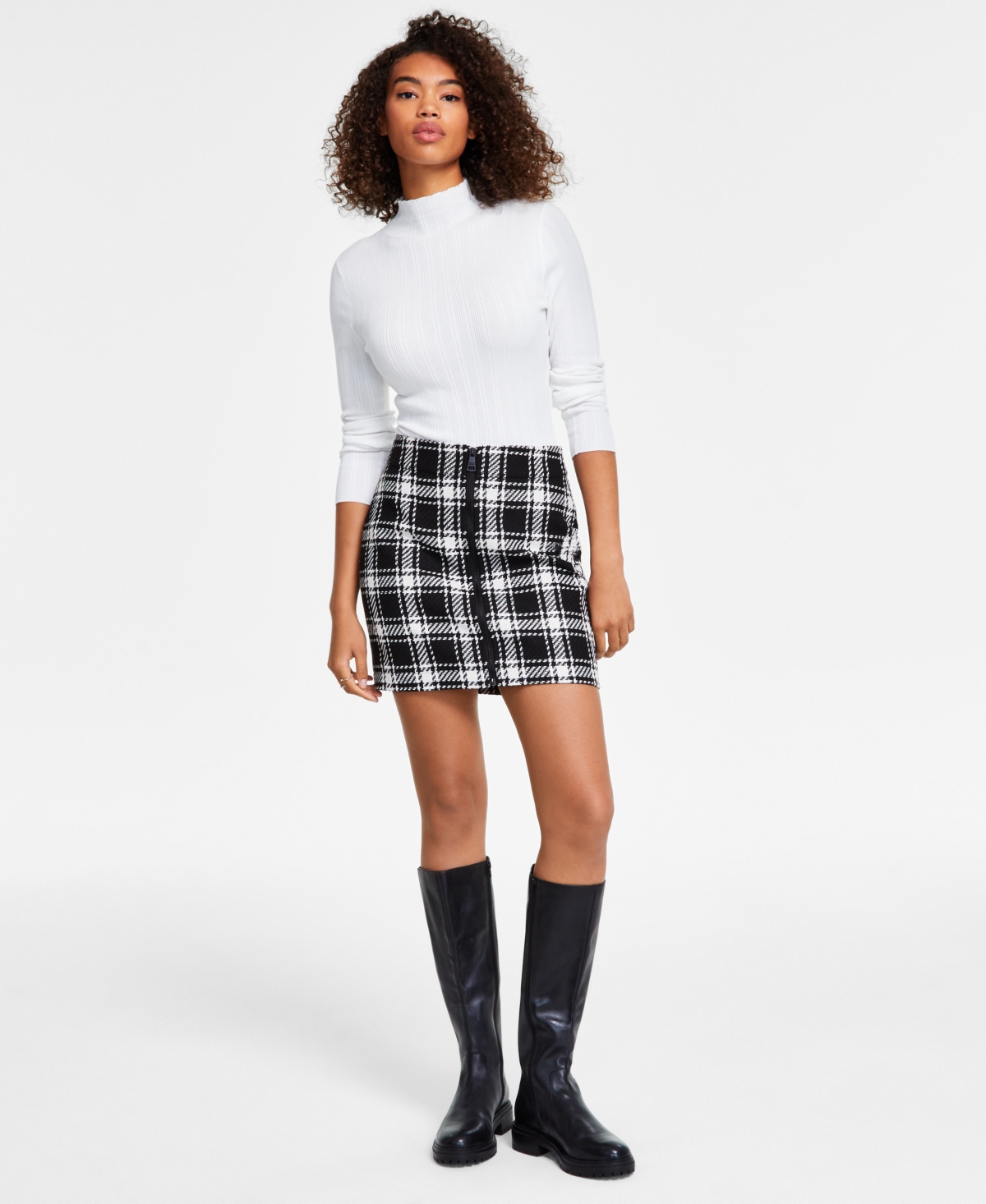 DKNY JEANS WOMEN'S PLAID ZIP-FRONT MINI SKIRT 