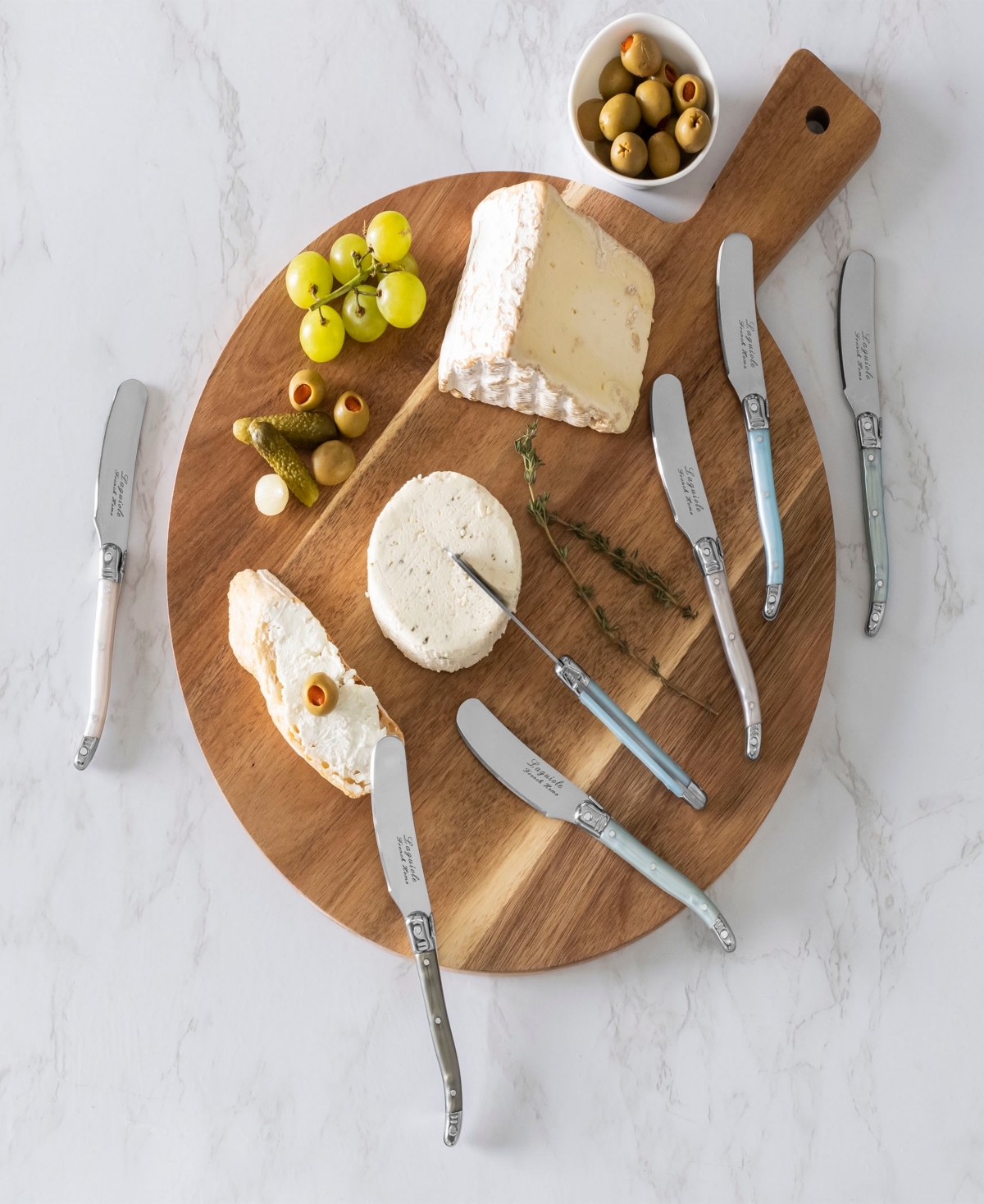 French Home Laguiole 8-piece Cheese Flatware Set In Tan,blue,white