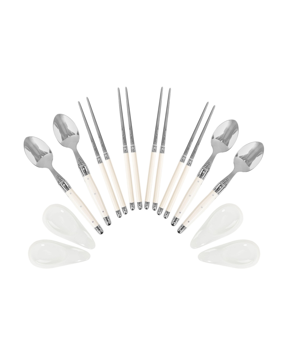 French Home Faux Ivory Chopsticks, Laguiole Spoons And Ceramic Rests, Set Of 4 Pairs In Faux Ivory