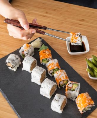 Pakkawood Chopsticks, Ceramic Rests and Sauce Bowls, Set of 4 Pairs