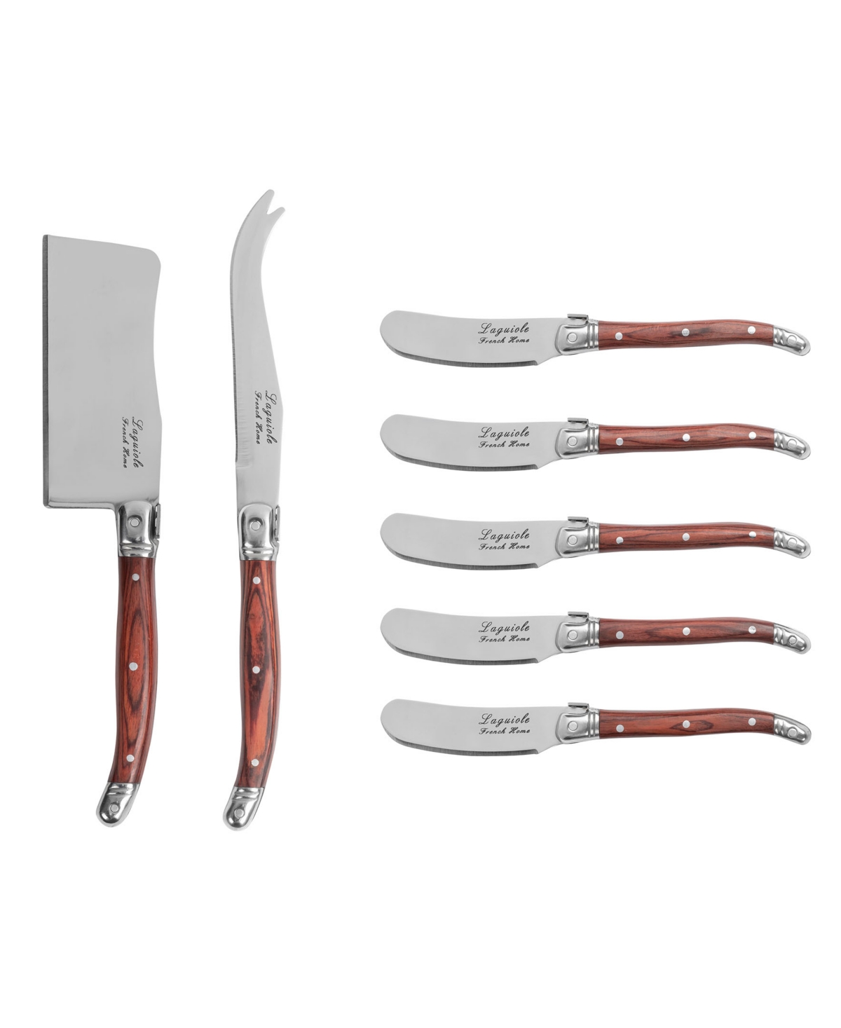 French Home Laguiole Cheese 7-piece Knife And Spreader Set With Handles In Pakkawood,brown