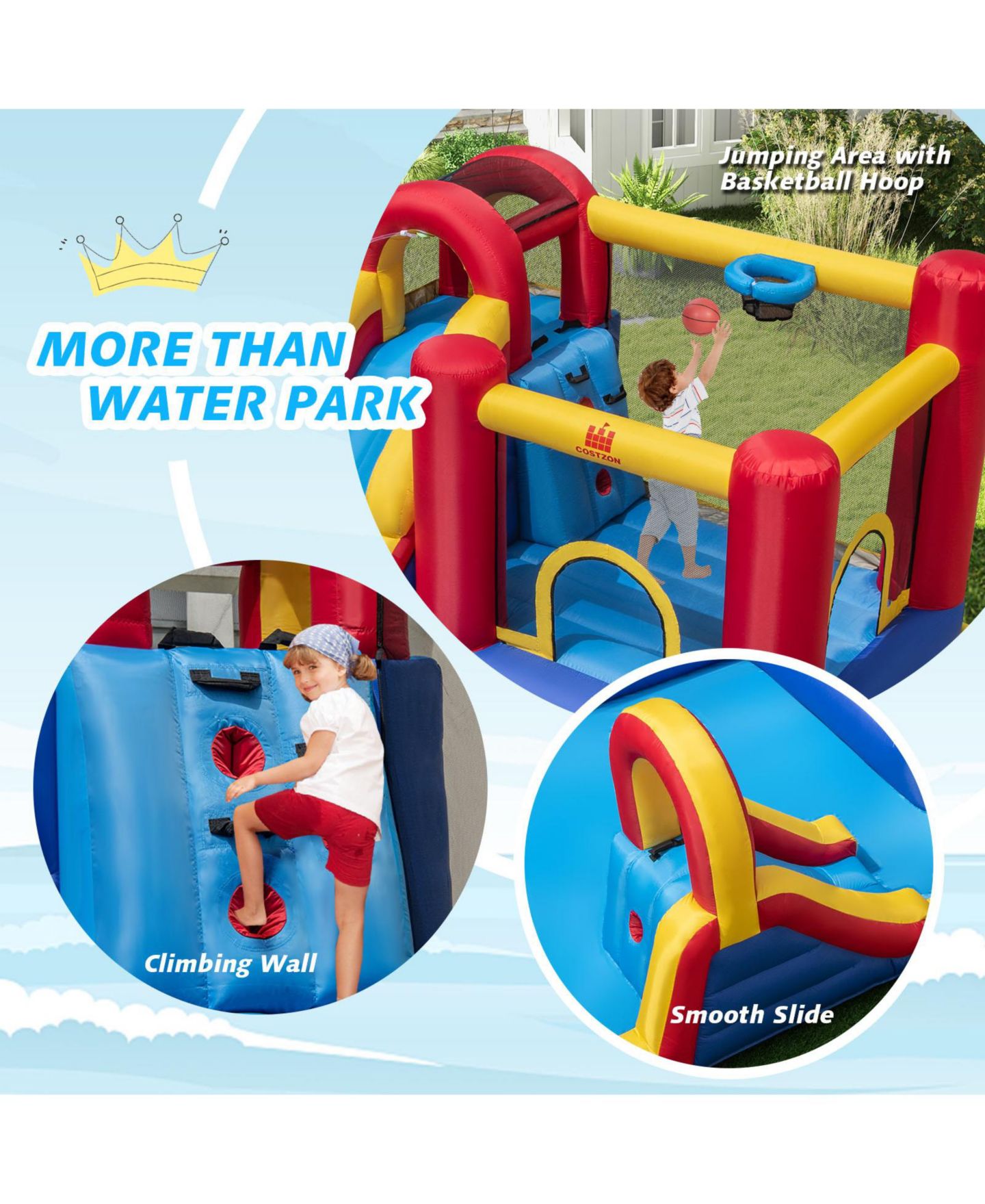 Детские игрушки INOLAIT 7 in 1 Outdoor Inflatable Bounce House with Water Slides, Splash Pools, and 735W Blower — фото 5