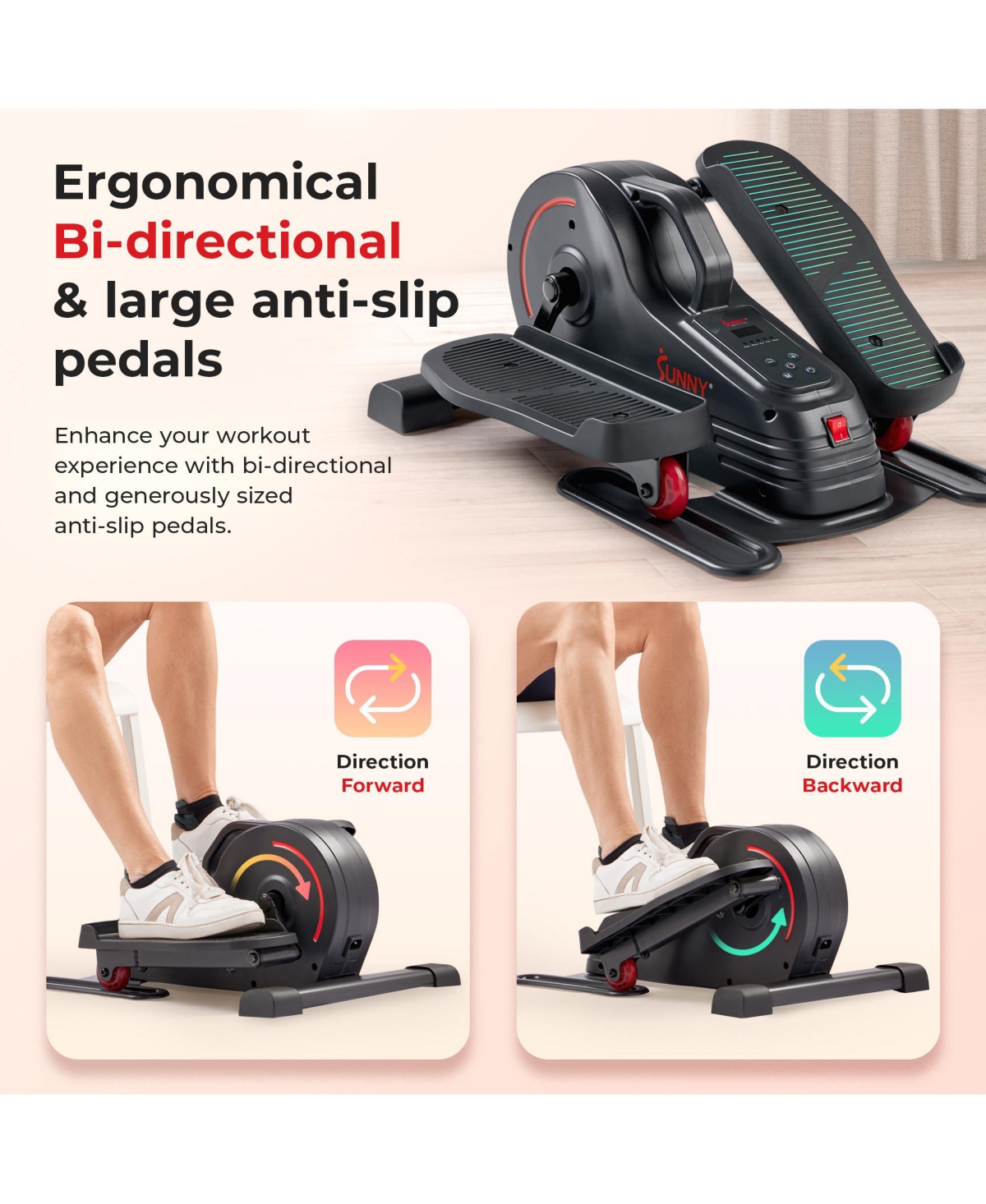 Sunny Health & Fitness Smart Electric Motorized Under Desk Mini Elliptical Cardio Exerciser, Exclusive SunnyFit App Enhanced Bluetooth Connectivity