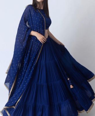 Women's Royal Blue Lehenga Choli with Gold Trim