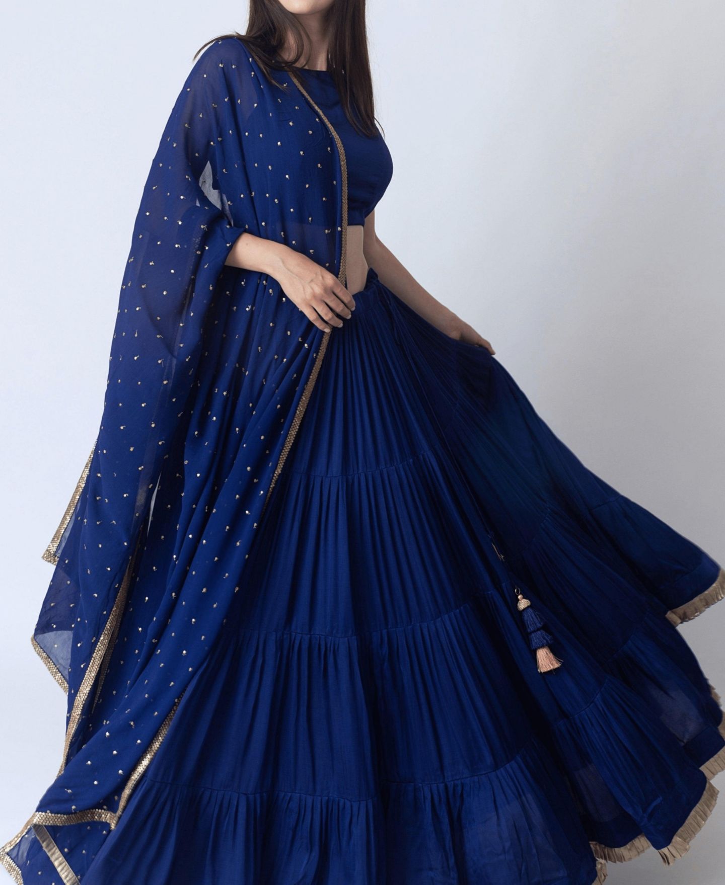 Женские платья RAAS Royal Blue Lehenga Choli with Gold Trim, цвет: Королевский синий — фото 3