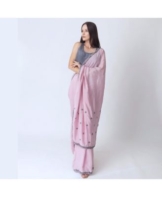 Women's Pink Pre-Draped Soft Silk Saree with Cutdana and Resham Embroidery