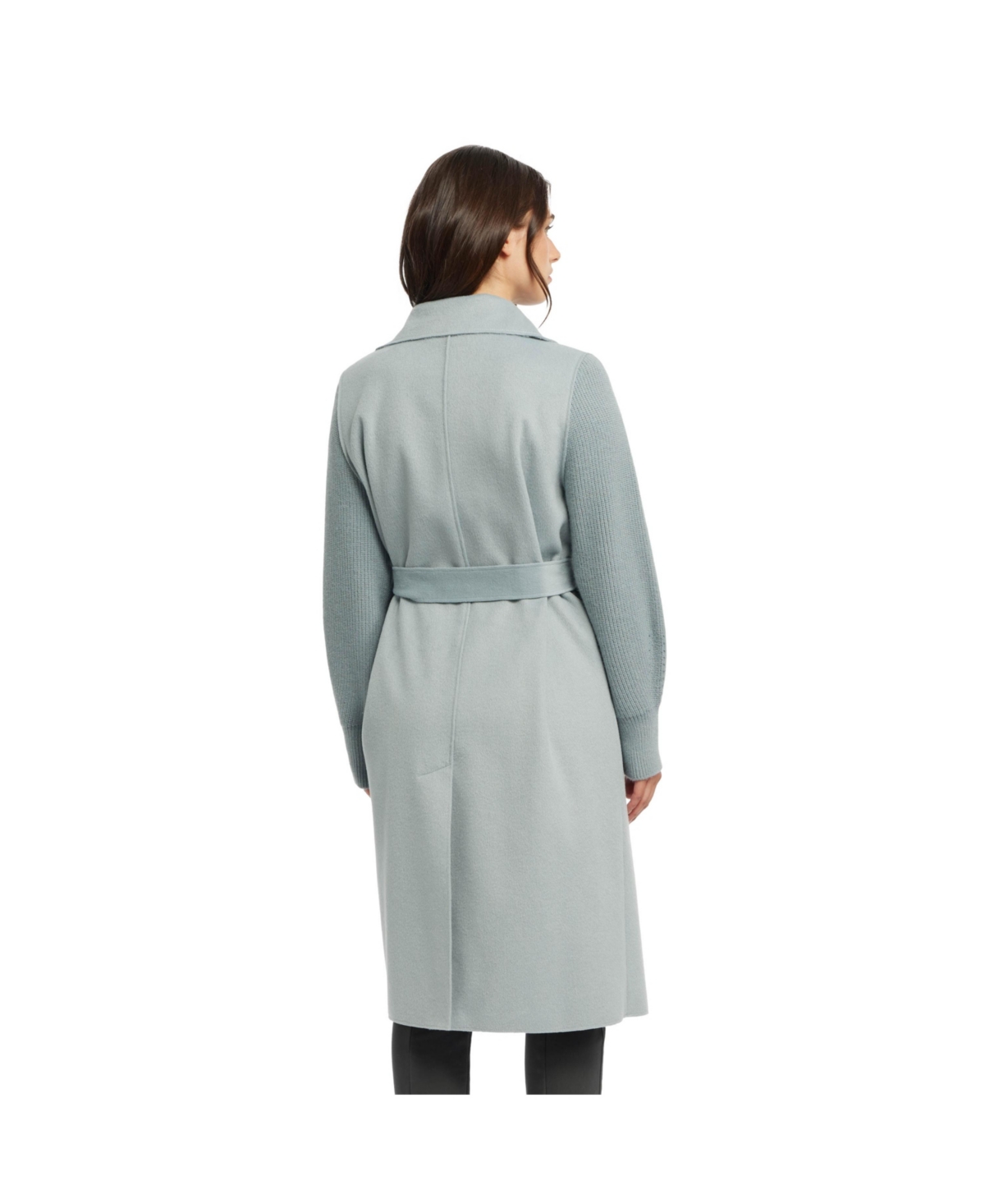 Ellen Tracy Women's Mixed Media Double Face Coat with Knit Sleeves