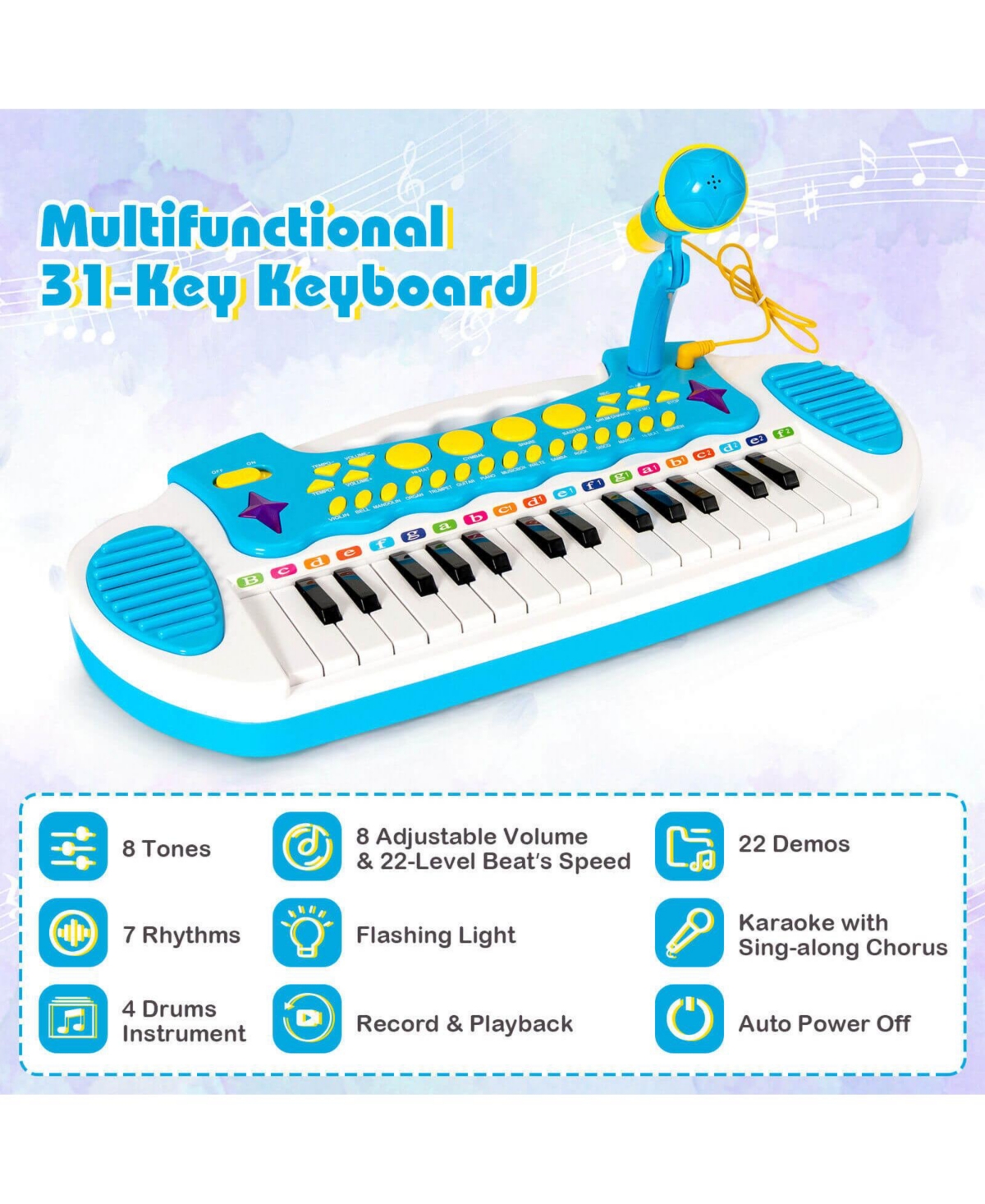 31-Key Kids Piano Keyboard Toy with Microphone and Multiple Sounds for Age 3+