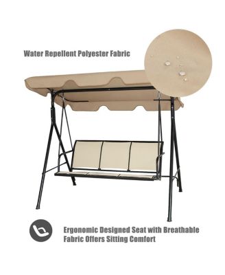 3 Person Steel Frame Patio Swing with Polyester Angle and Adjustable Canopy