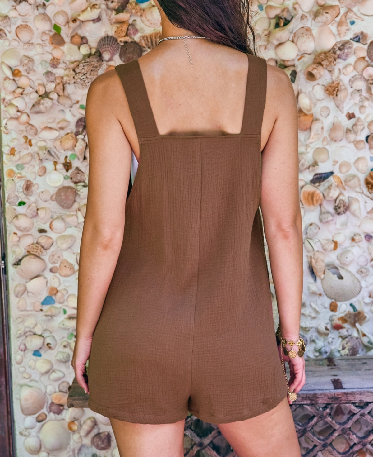 Cupshe Women'sKnotted Strap Loose Leg Pinafore Romper - Brown