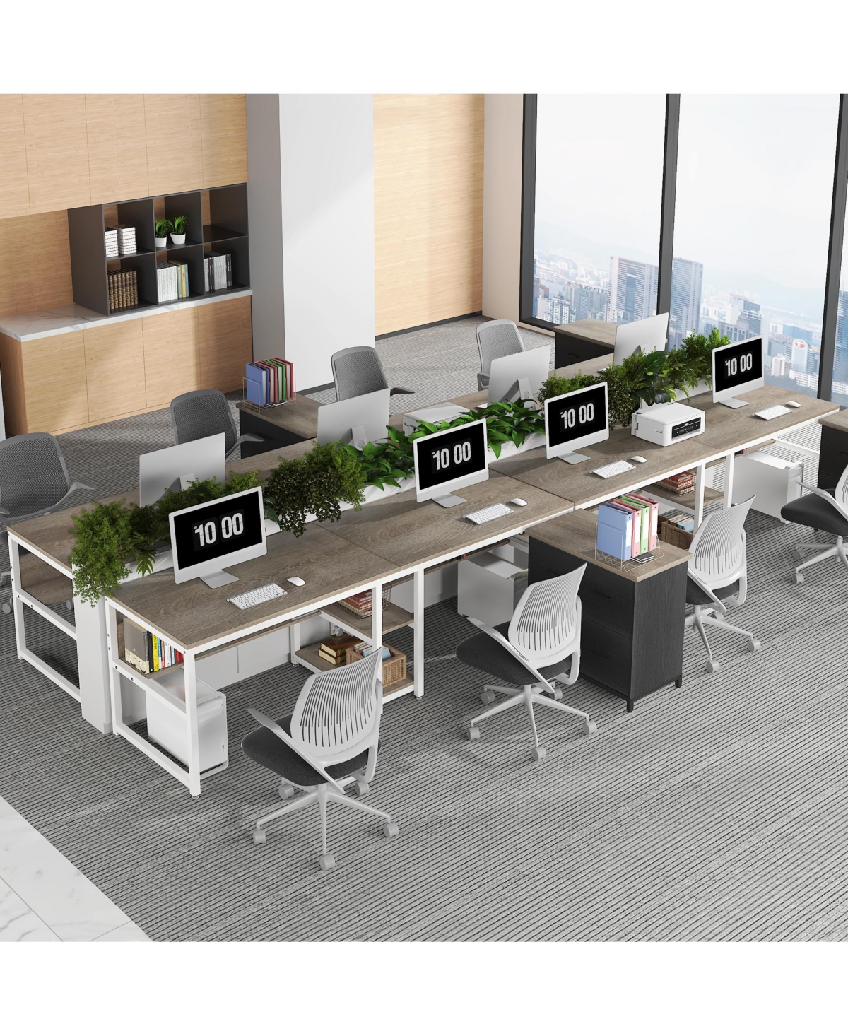 Tribesigns Two Person Desk with Bookshelf, 78.7 Computer Office Double for Person,Writing Workstation Shelf Home