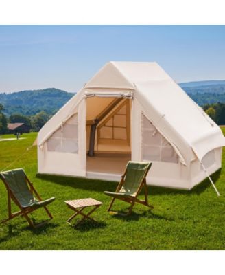 Inflatable Camping Tent 2/4/6 People Glamping Tent for Family Camping with Pump-Beige