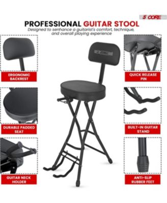 5Core Guitar Stool Adjustable Backrest Piano Chair 3.15" Padded Seat Music Stand