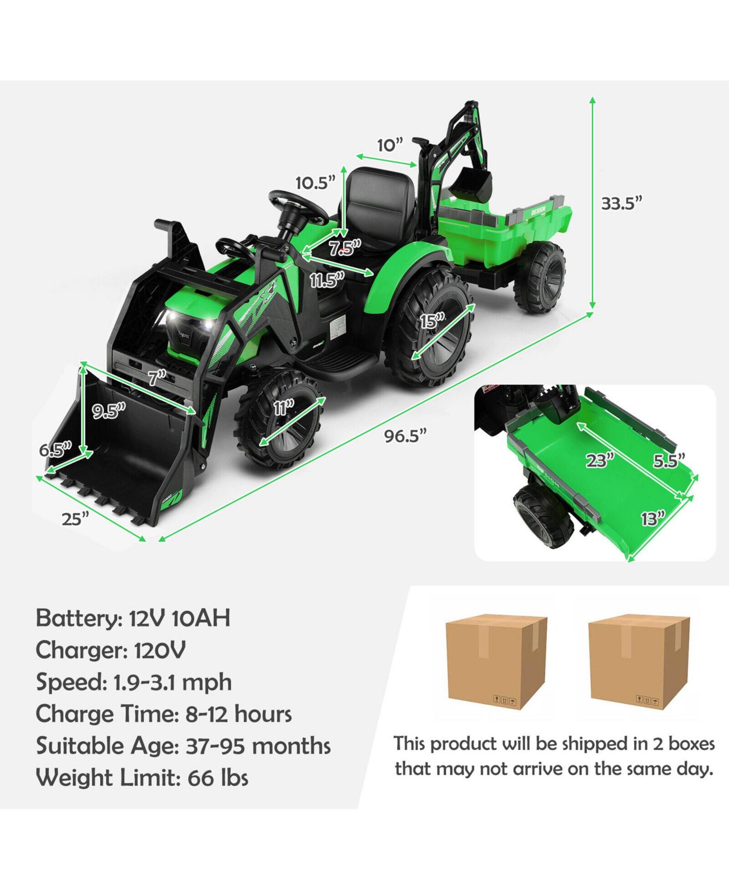 Детская игрушка Gymax 3-in-1 12V Electric Ride-On Excavator, 66 lbs Capacity, от 3 лет, цвет: Чёрный, вариант 1 — фото 2