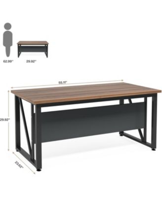 55 inches Simple Computer Desk,Home Office Desk Writing Table for Workstation,Dark Walnut + Steel Leg,Cabinet not Included