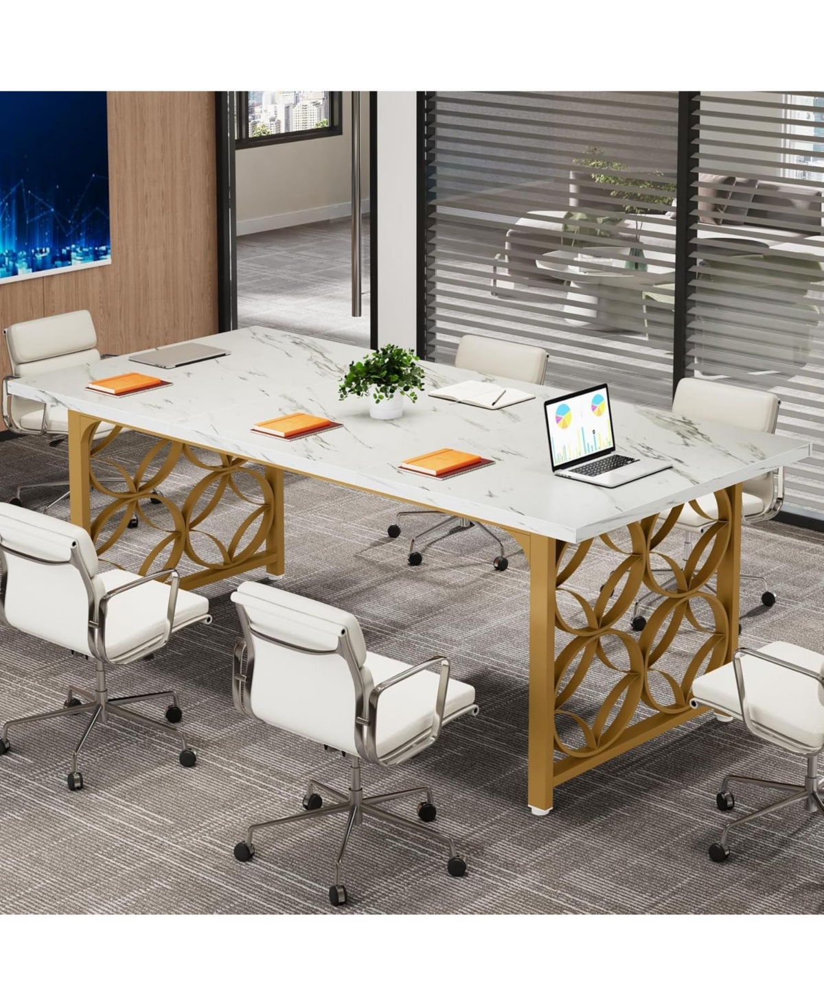 Tribesigns Conference Table for 4-6 People, L x W Rectangular Meeting Room Table, Seminar Table Boardroom Desk with Sturdy Metal Frame f