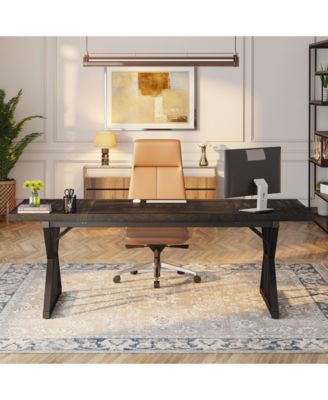 6FT Conference Table, 70.86 L x 31.49 W x 29.52 H Inches Rectangle Meeting Room Table, Rustic Wood Seminar Table Executive Desk