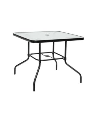 35 Inch Patio Dining Square Tempered Glass Table with Umbrella Hole