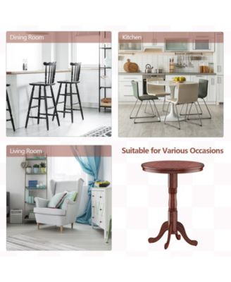 42 Inch Wooden Round Pub Pedestal Side Table with Chessboard