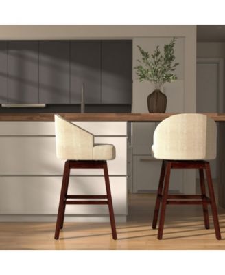 Set of 2 Swivel Bar Stools with Rubber Wood Legs and Padded Back