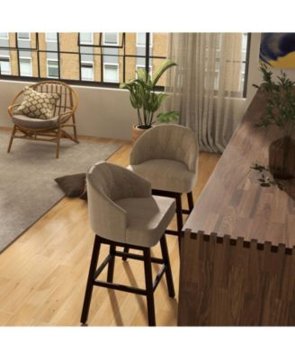 Set of 2 Swivel Bar Stools with Rubber Wood Legs and Padded Back