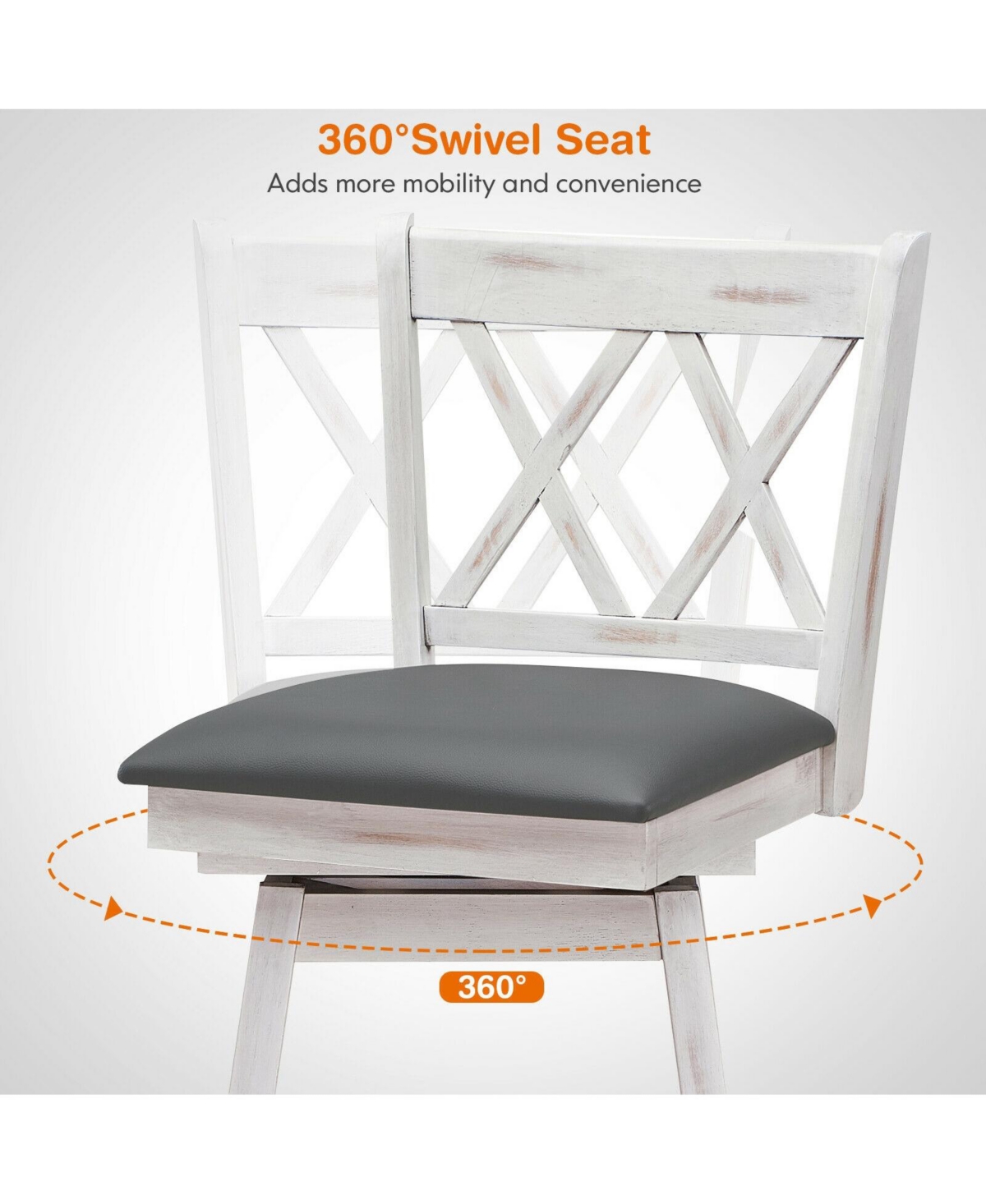 Sugift 2 Pieces Swivel Counter Height Barstool Set with Rubber Wood Legs