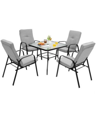 4 Patio Dining Stackable Chairs Set with High-Back Cushions