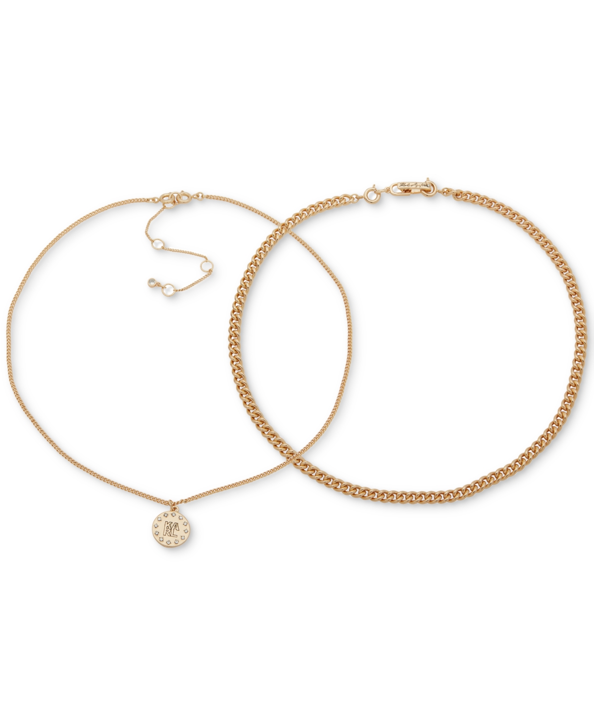 Karl Lagerfeld Paris Gold-Tone Pave Logo 2-in-1 Layered Pendant Necklace, 16
