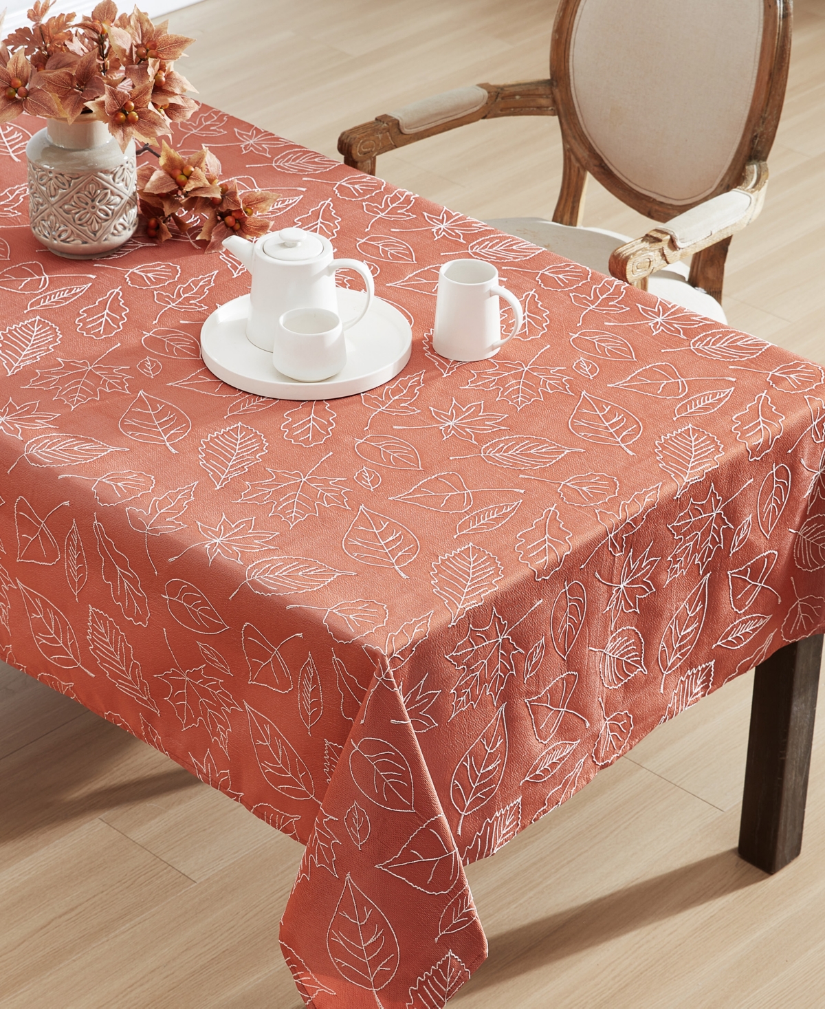 Laura Ashley Harvest Raised Woven Tablecloth, 60" X 120" In Maple Taupe