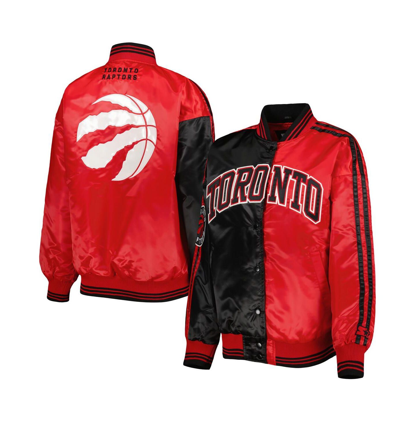 Женская куртка Starter Black/Red Toronto Raptors Split Colorblock Satin Full-Snap Varsity — фото 1