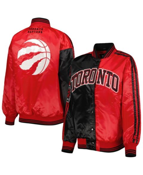Женские куртки Starter Women's Black/Red Toronto Raptors Split Colorblock Satin Full-Snap Varsity Jacket