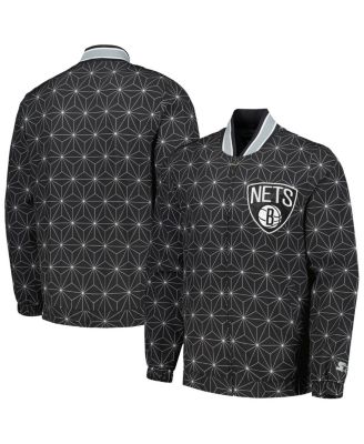 Men's Black Brooklyn Nets In-Field Play Fashion Satin Full-Zip Varsity Jacket
