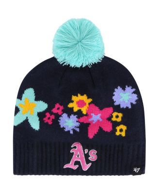 Big Girls Navy Oakland Athletics Buttercup Knit Beanie with Pom