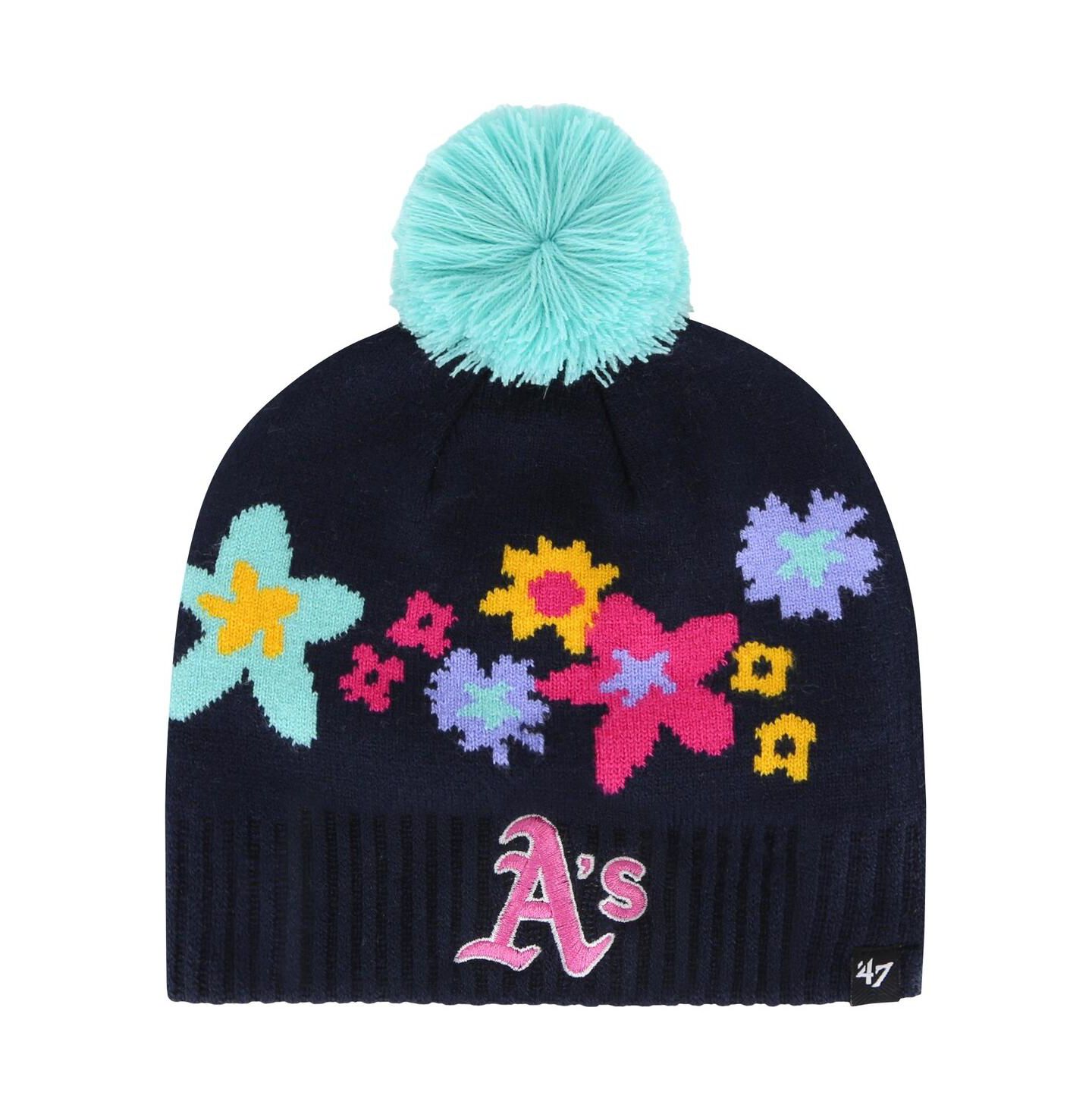 Шапка '47 Brand Navy Oakland Athletics Buttercup Knit Beanie with Pom для девочек — фото 1