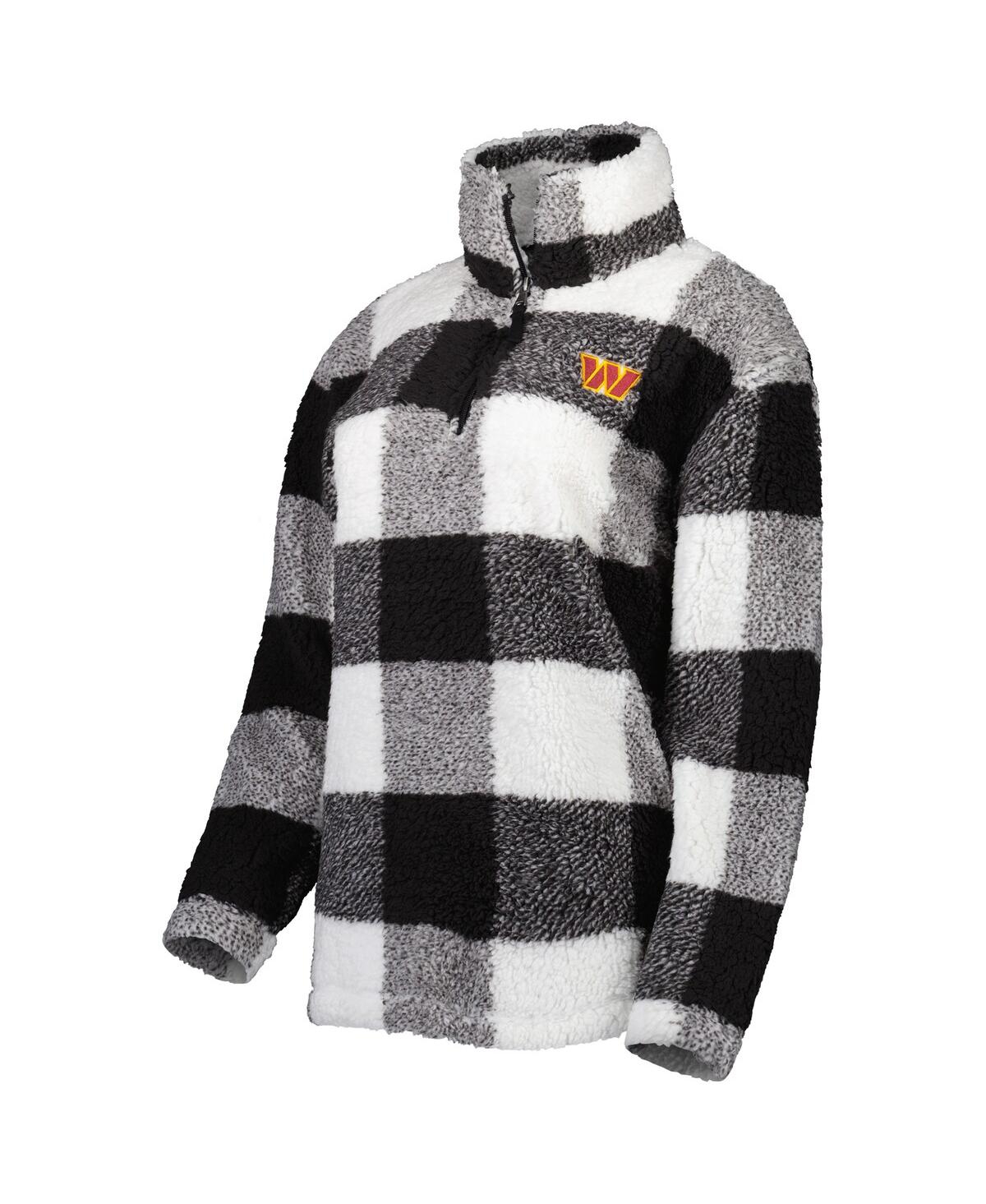G-III 4HER BY CARL BANKS WOMEN'S BLACK WASHINGTON COMMANDERS SHERPA PLAID QUARTER-ZIP JACKET 