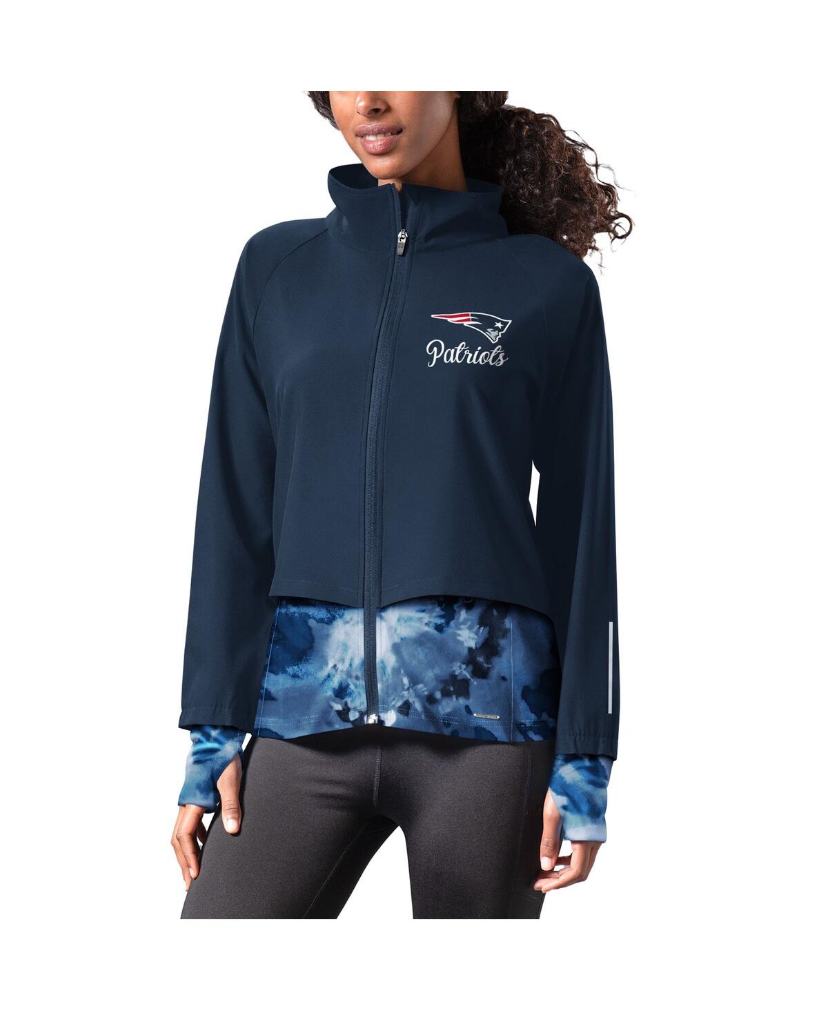 Women's Navy New England Patriots Grace Raglan Full-Zip Running Jacket - Navy