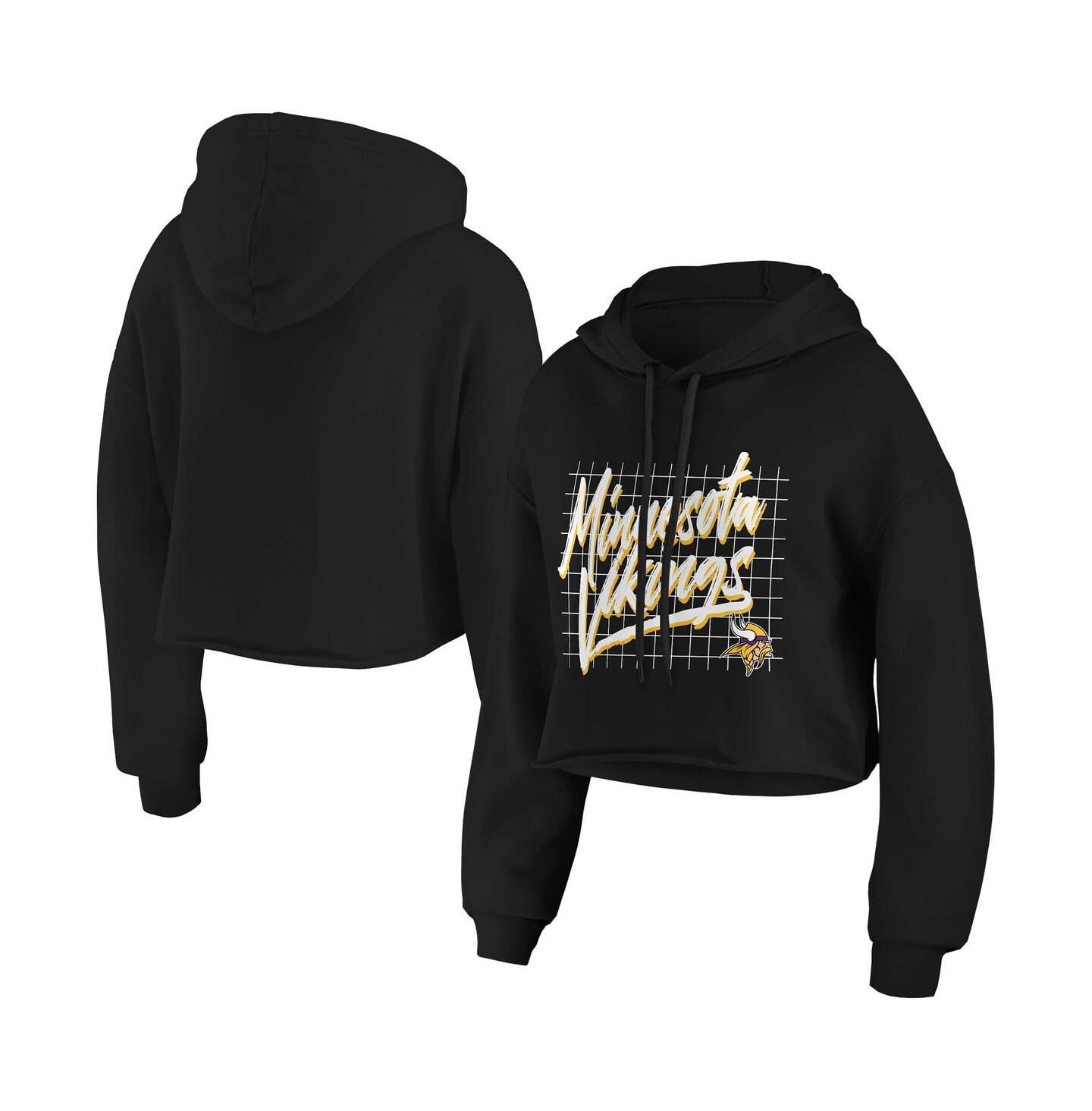Женское худи WEAR by Erin Andrews Black Minnesota Vikings Domestic Cropped Pullover — фото 1