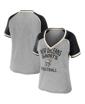 Women's Heather Gray New Orleans Saints Cropped Raglan Throwback V-Neck T-Shirt