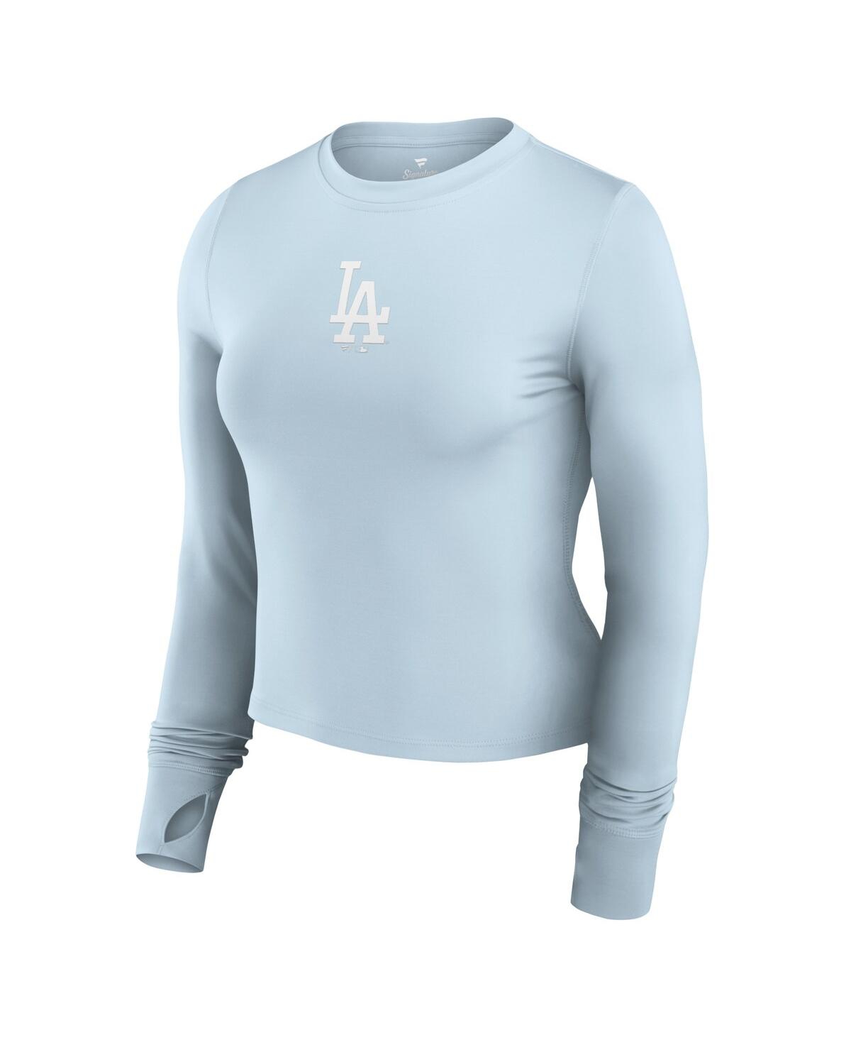 Fanatics Women's Light Blue Los Angeles Dodgers Studio Fitted Long Sleeve Gym Top In Light Blue