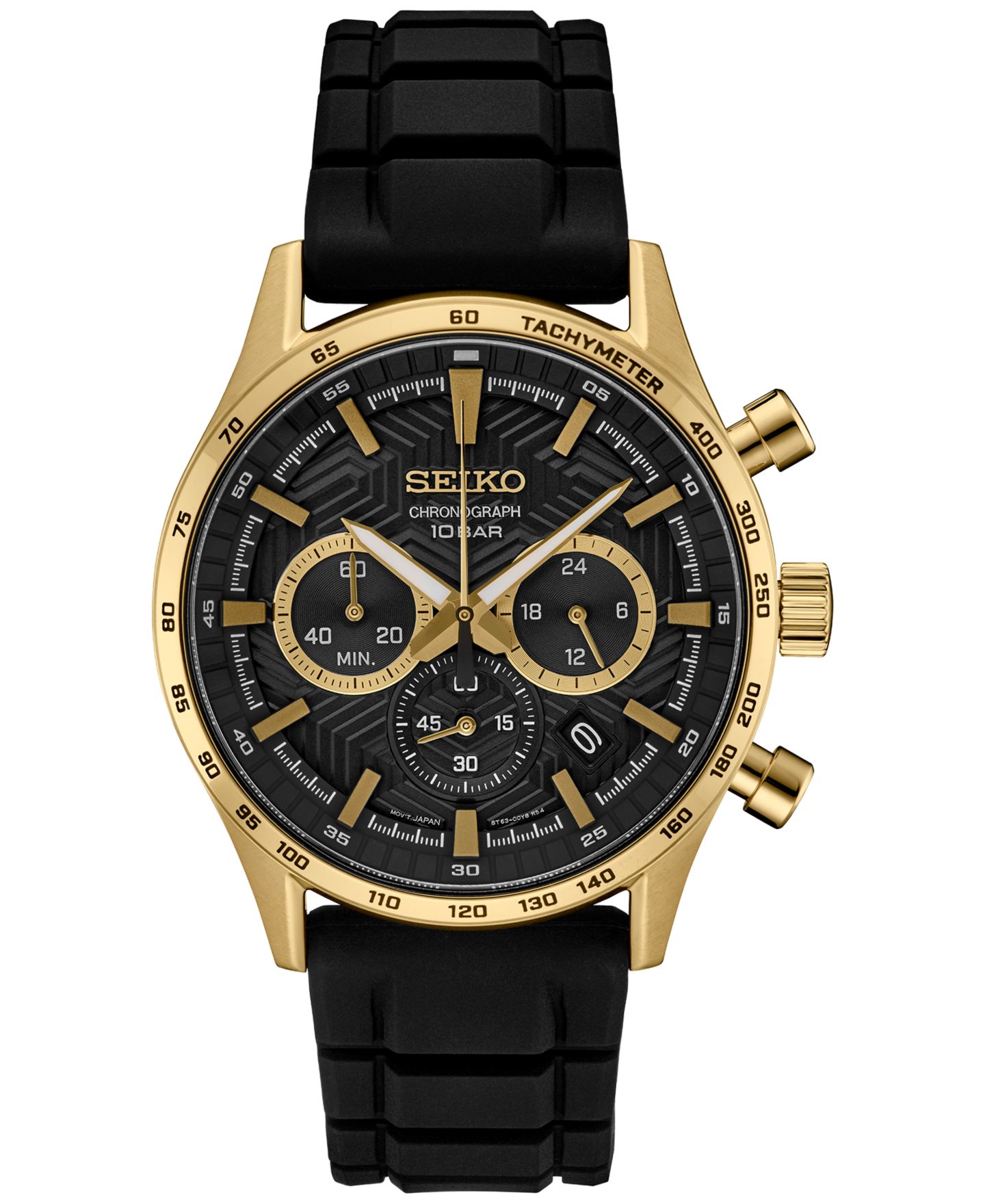 Мужские часы Seiko Chronograph Essentials Black Silicone Strap Watch 43mm — фото 1