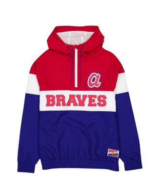 Men's Blue Atlanta Braves Ripstop Raglan Quarter-Zip Hoodie Windbreaker Jacket