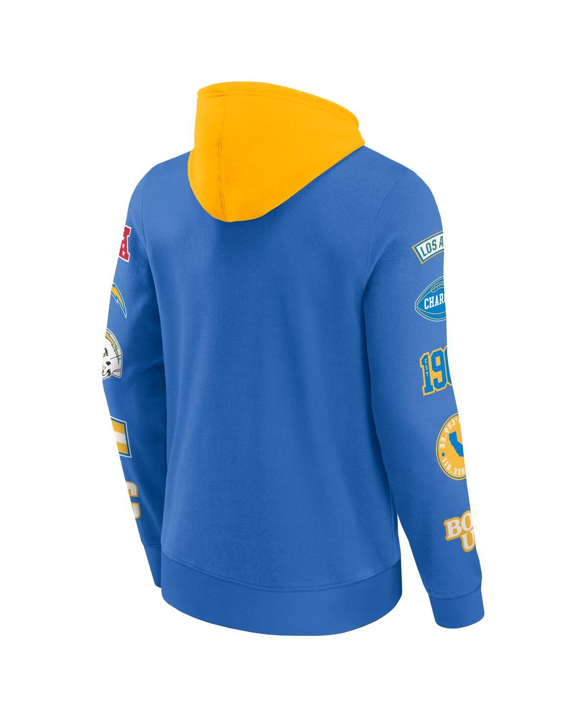 Fanatics Men's Powder Blue/gold Los Angeles Chargers Patched Out Pullover Hoodie In Powder Blue