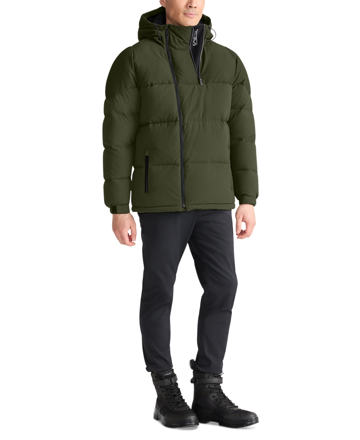 Shop Tumi Men's Asymmetrical Zip Premium Down Fill Heavyweight Puffer In Olive