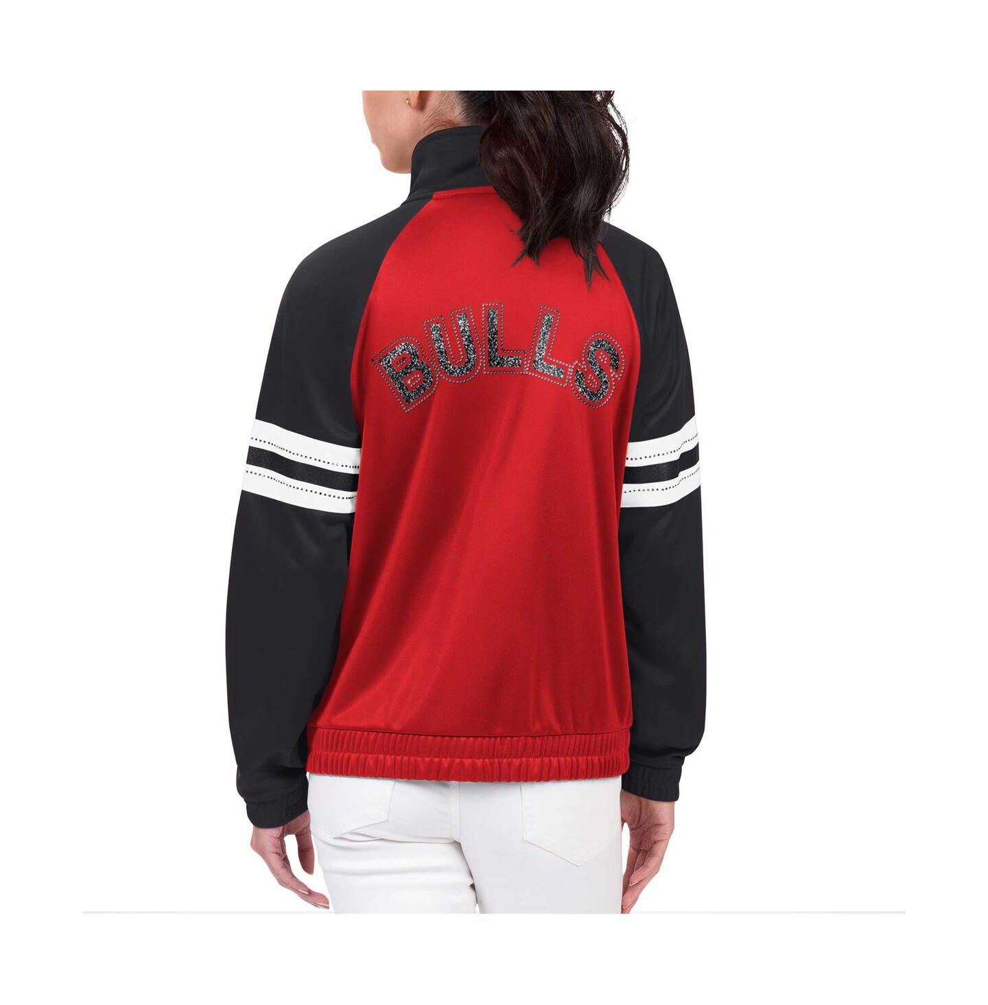 Женская куртка G-III 4Her by Carl Banks Red Chicago Bulls Main Player Raglan Rhinestone Full-Zip Track Jacket — фото 2