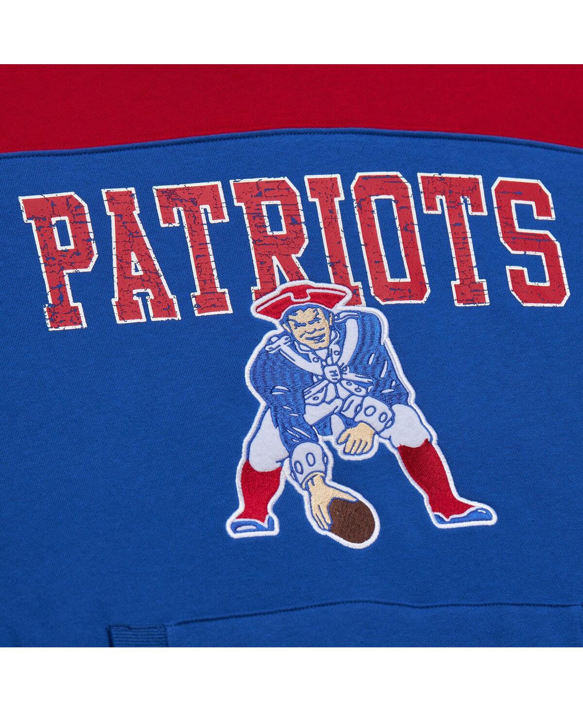 Mitchell & Ness Men'sNew England Patriots Off Field Vintage Logo Short Sleeve Pullover Hoodie - Royal