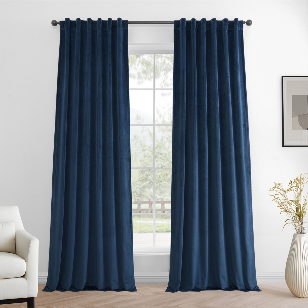 Half Price Drapes Deep Cobalt Blue Simply Velvet Room Darkening Curtain Pair (2 Panels