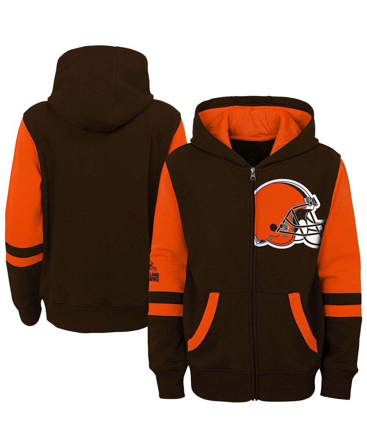 Outerstuff Little Boys And Girls Brown Cleveland Browns Stadium Color Block Full-zip Hoodie In Brown