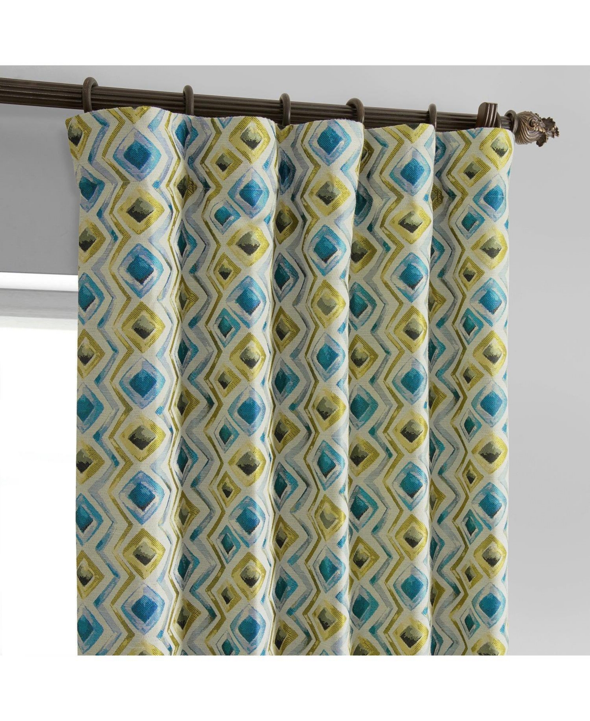 Half Price Drapes Zanni Multi Blue Green Geometric Faux Silk Jacquard Room Darkening Curtain In Multi