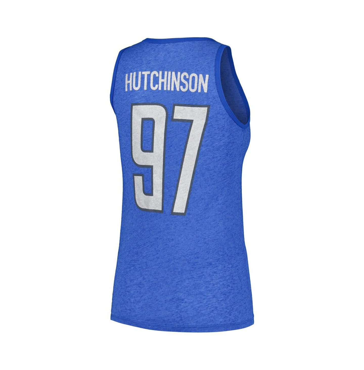 Женский топ Majestic Aidan Hutchinson Heather Blue Detroit Lions Name & Number Tri-Blend — фото 3