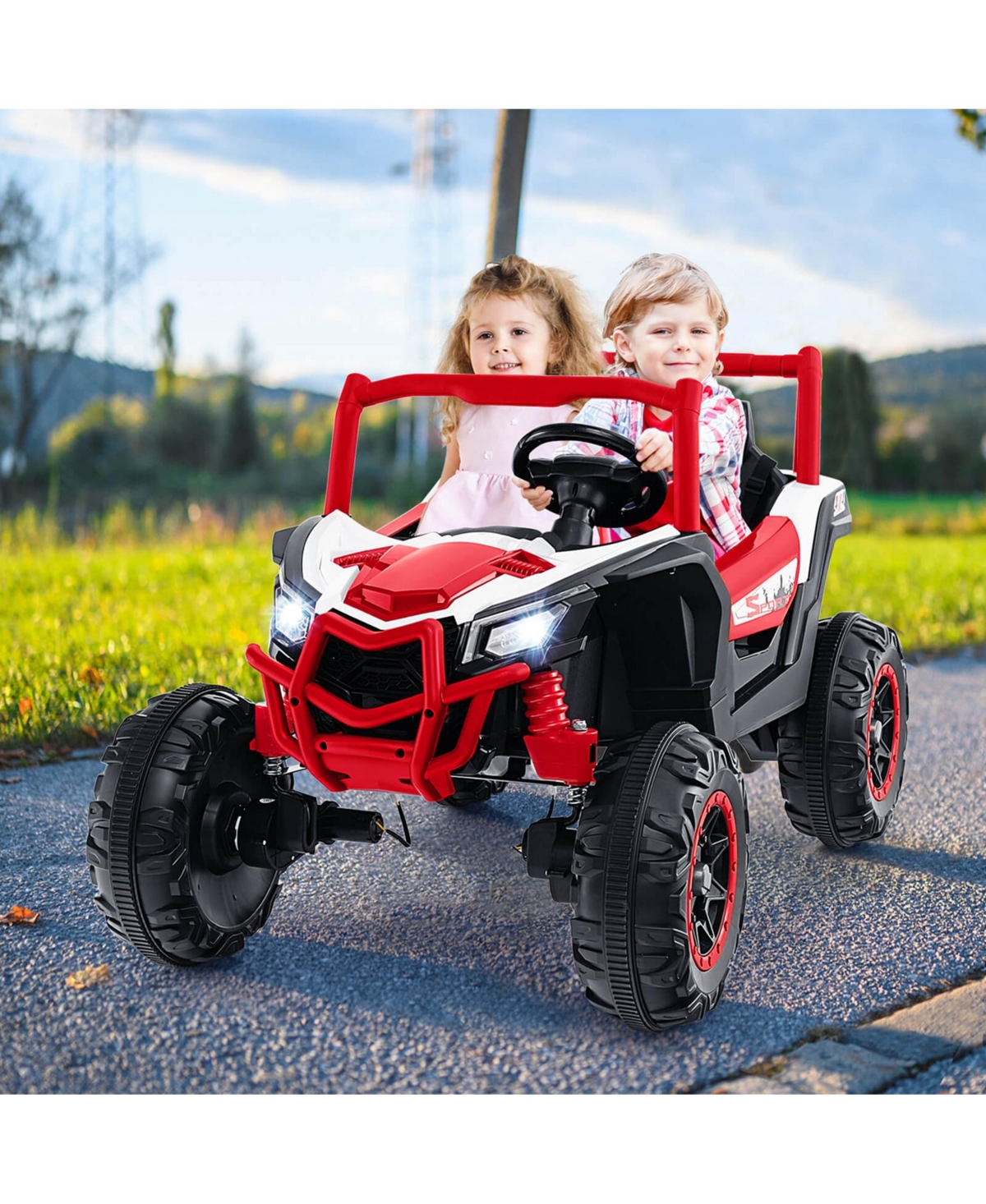 Costway 24V Kids Ride on Utv with 4 x 100W Powerful Engine Remote Control High/Low Speed